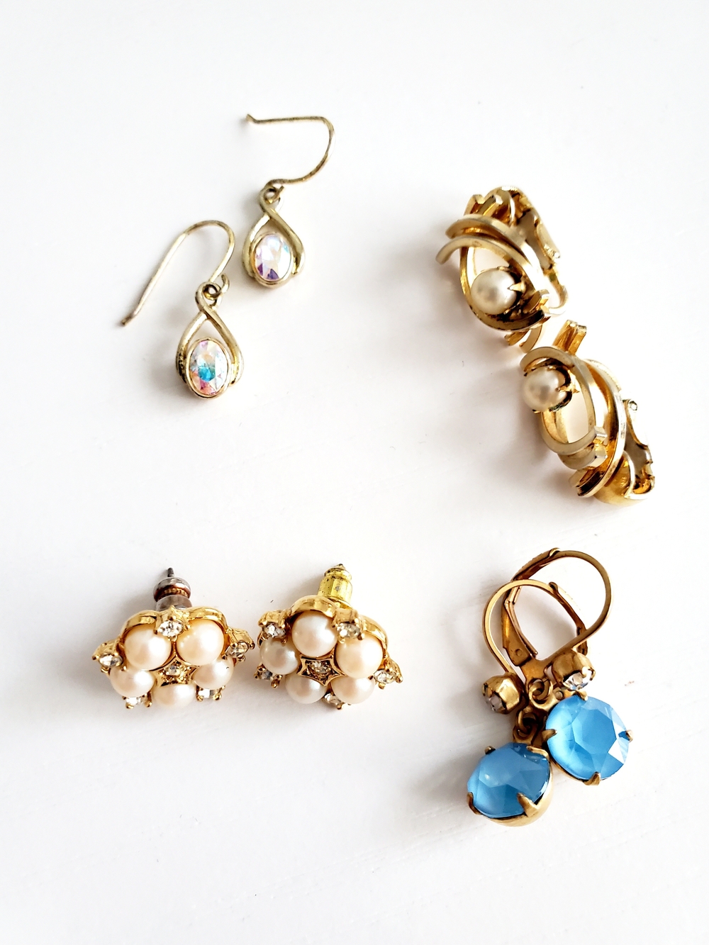 Gold-Tone Pearl & Blue Crystal Drop Earrings - Women Jewelry